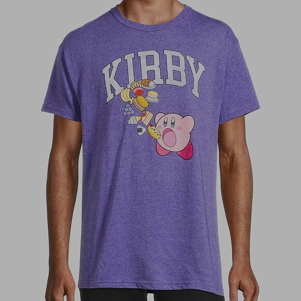 Kirby Nintendo Distressed Graphic Tee, Purple Heather Pink Men’s Large 42/44